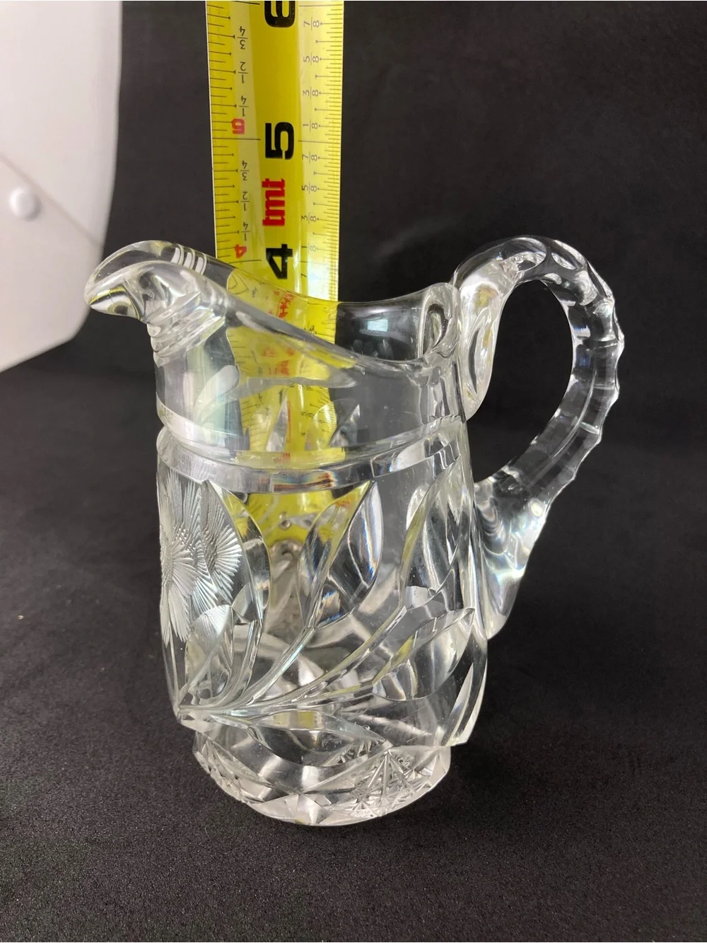 Antique 1900's Miniature Cut Crystal Floral Daisy pitcher jug